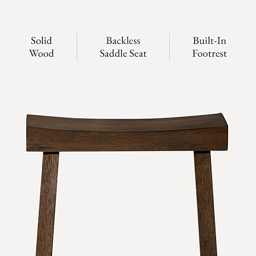 Miniatura 5 de Maven Lane Vincent - Taburete rectangular de 26 pulgadas de altura de mostrador con respaldo en acabado marrón envejecido con asiento superior de