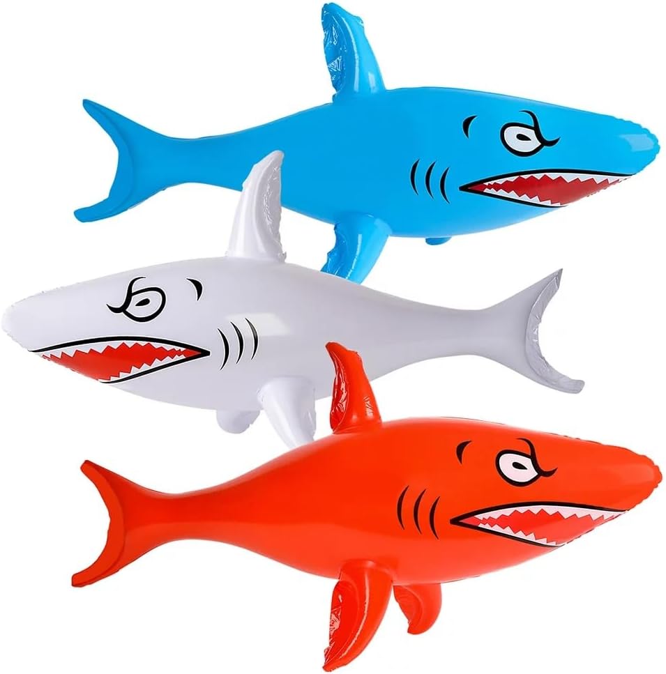 Jumbo 42" Inflatable Shark (3 Colors Available - Red, Blue and White) Huge Sharks for Decoration, Pool Play, Party Favor Toy.