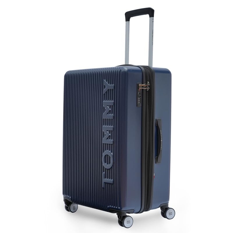 Image of Tommy Hilfiger Polycarbonate Trolley, Navy Blue, Empire Plus, 95L | Big Suitcase for Travel, Double 8 Spinner Wheels Hard Shell Check-in Luggage,Medium, 77 Cm