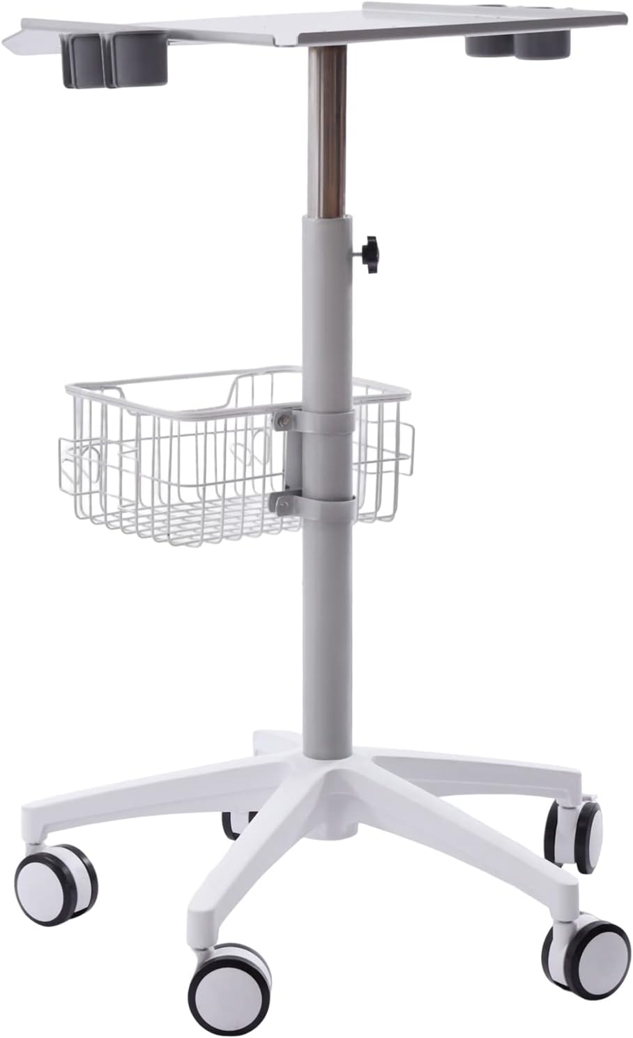 Adjustable Rolling Medical Cart Mobile Trolley Cart with Wheels Height Adjustable Stainless Steel Dental Cart Rolling Desktop Lab Cart with 19.3 × 16.9 Inch Large Tabletop Utility Lab Cart