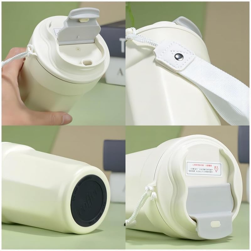 Image of Glass Sipper Mug with Leak-Proof Flip Lid & Wrist Strap | Reusable Glass Travel Coffee Cup for Hot & Cold Drinks, Tea, Coffee, Juice & Water | Portable Tumbler | Multi Colour