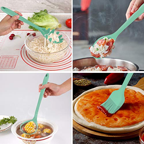 Homikit 11 Pieces Cooking Utensils Set, Silicone Kitchen Utensil Spatula Set For Nonstick Cookware, Green Kitchen Tools Include Whisk Turner Spoon Ladle Skimmer, Heat Resistant, Dishwasher Safe #TOP3