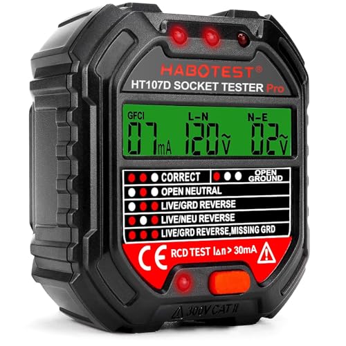 MINSHUXI Steckdosentester mit RCD-Prüfung und LCD-Voltage-Display Fi Tester Leckspannungs- und Stromanzeige Socket Tester 6 Arten von Fehlerdiagnose 48-250V