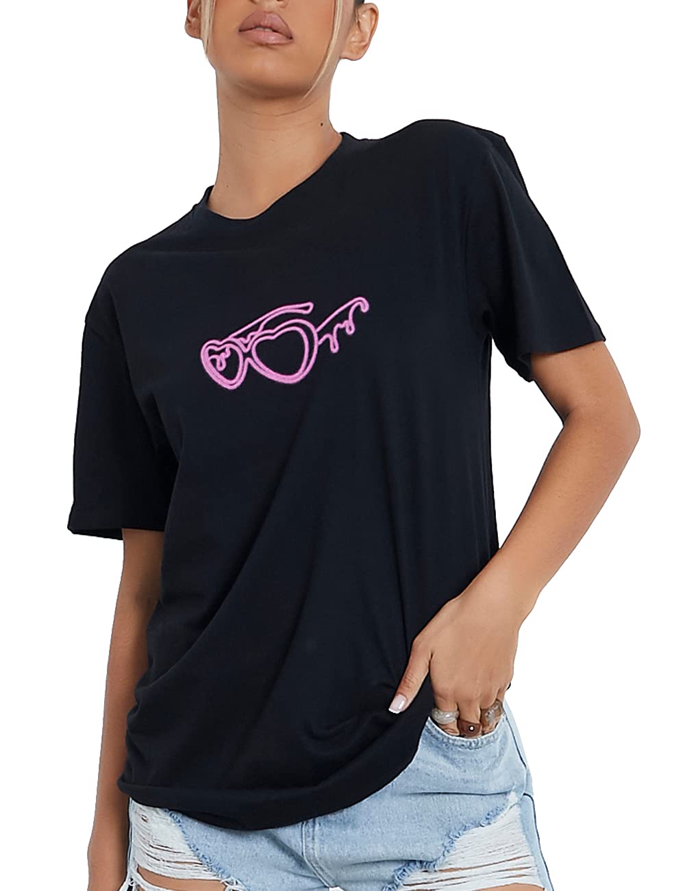 Sleepdown Damen Womens Love Island Neon Sunglasses Tshirt Offically Licensed TV Show (L, Black), L