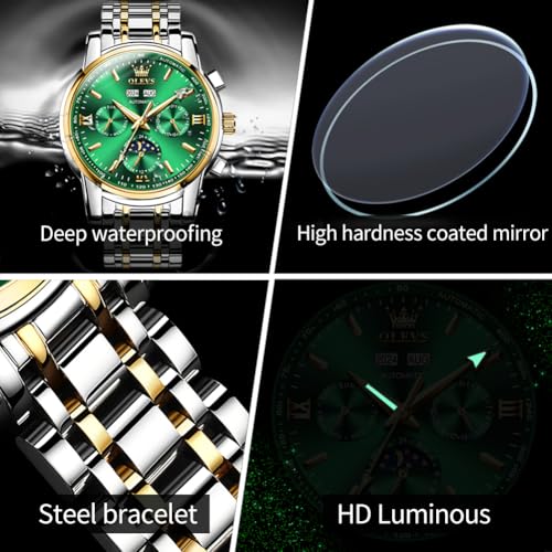 Image of OLEVS Mens Automatic Watches Skeleton Mechanical Self Winding Luxury Fashion Dress Wrist Watch Luminous Waterproof