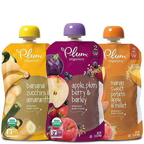 Image of Plum Organics | Stage 2 | Organic Baby Food Meals [6+ Months] | Fruit, Veggie & Grain Variety Pack | 3.5 Ounce Pouch (Pack Of 18)