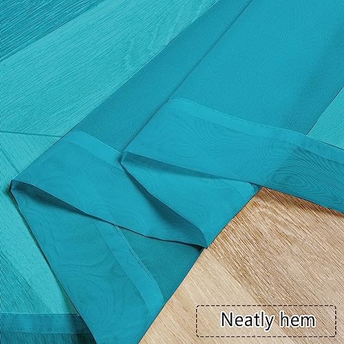 Image of Chyhomenyc Sheer Valances for Windows 2 Pieces, 42Wx14L Inches Small Valance for Living Room Bedroom Study Laundry Basement, Rod Pocket Voile Valance, Turquoise