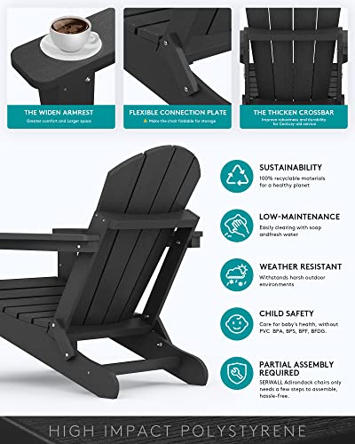Serwall FOLDING BLACK Adirondack Chairs Patio Chairs Lawn Chair Outdoor Weather Resistant thumb #5