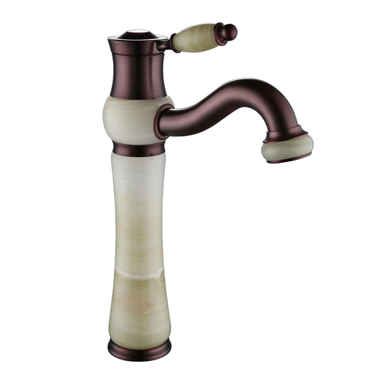 Grifo de lavabo vintage en latón bronce con mezclador monomando de agua de posición alta