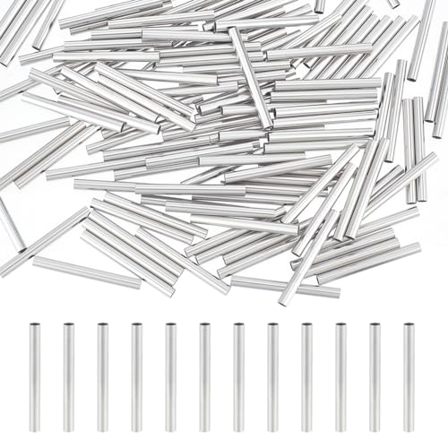 UNICRAFTALE 200pcs 30mm Long Stainless Steel Tube Beads Straight Tube Charms Metal Smooth Finding Beads for Jewelry Crafts Making Findings 2.7mm Hole Stainless Steel Color