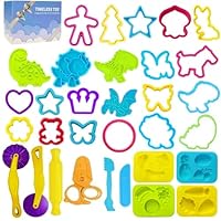Dough Tools Play for Kids-Dough Accessories Molds Dinosaur Fruit Roller Cutter Scissor and Storage Box, Party Favors Set for Age 3+