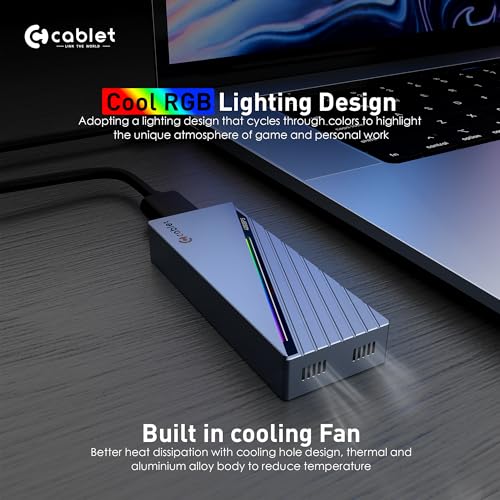 Image of Cablet 40Gbps M.2 NVMe SSD Enclosure USB 4.0, Fast USB C External SSD Case Cooling Fan, Aluminum Body, UASP & Trim, 8TB Max, Compatible with M & M+B Key, SSD Size 2230 /2242 /2260 /2280(SSD not included)