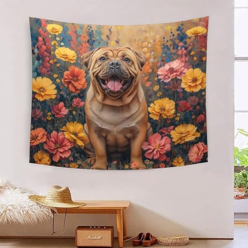 Tapisserie murale bouledogue français 3D 180x230 cm pour grand salon