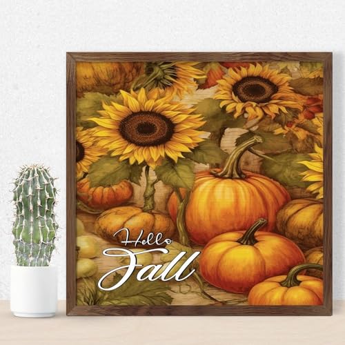 Décoration murale d'automne Hello Fall cadre en bois citrouille pour salon et bureau