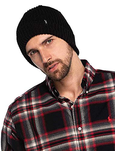 Mens Beanie Classic Warm Knit Hat Cuffed Skull Cap - Ribbed - Black