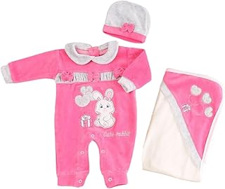 طقم ملابس بتصميم سالوبيت قصير أرنب مكون من 3 قطع من قبعة وبطانية وياقة بيتر بان للأطفال