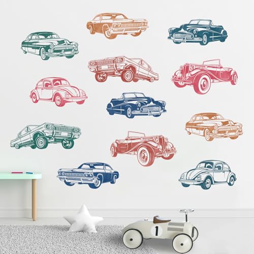 Yovkky Colorful Car Wall Decals Stickers, Watercolor Vehicle Transportation Toddlers Boy Nursery Decor, Vintage Home Decorations Kids Baby Bedroom Playroom Classroom Art