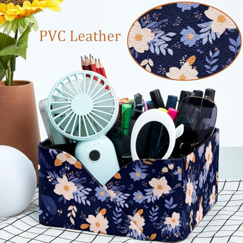 Organiseur de bureau porte-stylo bleu floral rectangulaire pour papeterie