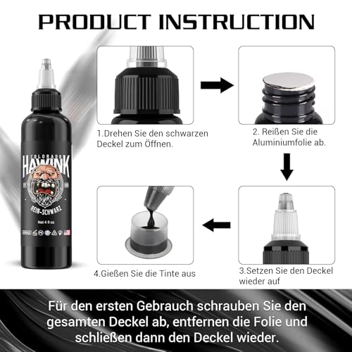 HAWINK Tattoo Farbe Black 4oz (120ml) Flaschen Rein Schwarz Tinten Professionell Tattoo Zubehör Ink TI203DE-120-001