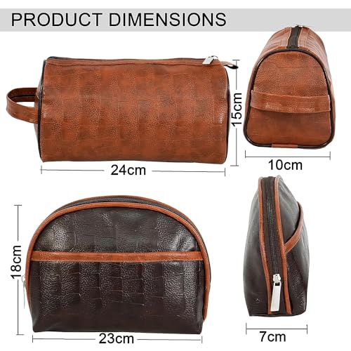 Storite 2-Set Toiletry Travel Bags Shaving Kit Makeup Cosmetic Pouch for Men and Women (Him & Her) Brown 2 51GdS4rGuLL