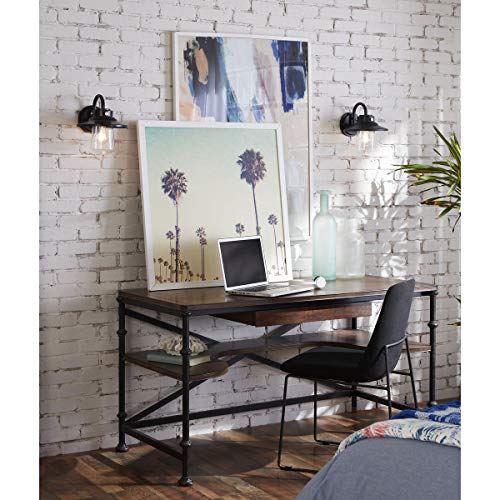 Tremont Collection 1-Light Clear Seeded Glass Matte Black Industrial Outdoor Medium Wall Lantern Light #TOP2