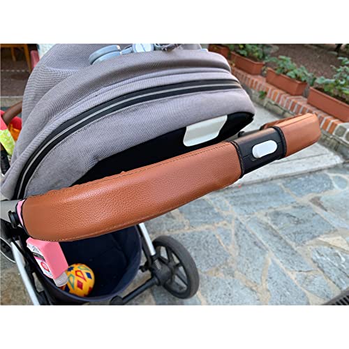 Baby Stroller Leather Armrest Handle Cover Compatible with Cybex balios s Lux Fashion Stroller, Bumper Sleeve Case Bar Protective Covers (Brown)