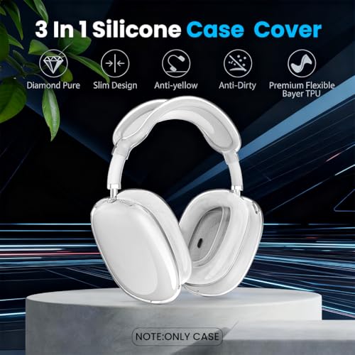 Image of ZORBES Silicone Case Cover for AirPods Max Headphones, Soft Clear TPU Anti-Scratch Ear Pad /Ear Cups /Headband Cover for AirPods Max, Sweat-Proof Transparent Protector Accessories, Transparent White