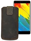 Suncase ECHT-Leder Tasche Etui für BLUBOO Maya Max (mit Rückzugsfunktion, Magnetverschluss) antik-dunkel braun