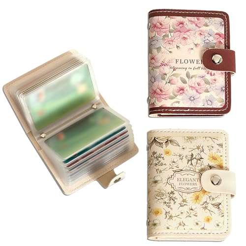 BSITSSS 2 Piezas Porta Tarjetas, Pinturas al Óleo Flores Tarjetero Mujer, Camelia Margarita Monedero Tarjetero Mujer Card Holder con 20 Ranuras para Mujeres Niñas