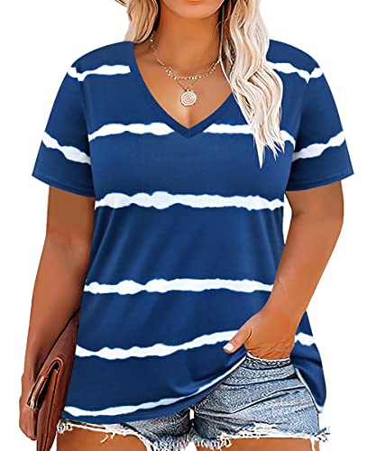 Image of RITERA Women Plus Size Tops Tie Dye V Neck Shirt Floral Camo Summer Short Sleeve Tunic Oversized Ladies Blouse XL-5XL