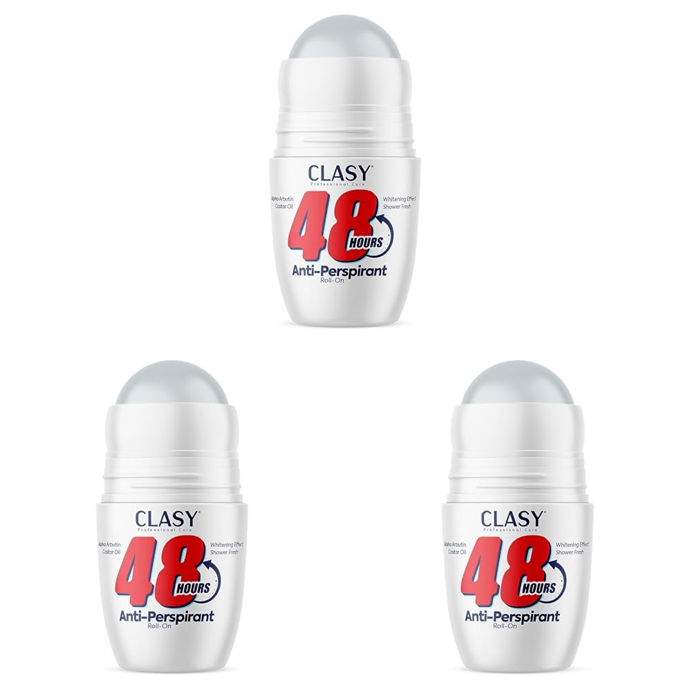 CLASYCARE Anti-Terleme Roll-On Deodorant - Koyu Koltuk Altı Karşıtı, 48 Saat Koruma, Alpha Arbutin & Hint Yağı, Beyazlatıcı Etki, Ferah Koku, 50 ml (3 paketi)