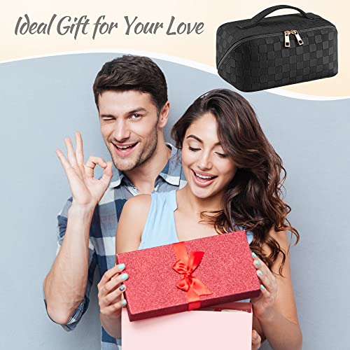 Sfxulix Large Capacity Travel Cosmetic Bag - Makeup Bag, Pu Leather Waterproof Cosmetic Bag, Women Portable Make Up Bag With Handle And Divider Flat Lay Travel Makeup Bag (Black) #TOP6