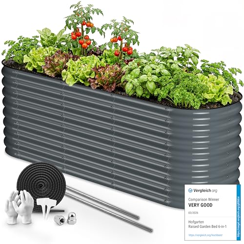 HOFGARTEN 200x60x64cm Huerto Elevado de jardín [Base Abierta] Jardinera Exterior Grande en Acero galvanizado de Calidad   Inoxidable, Duradero & Moderno   Kit Modular 6 en 1 (Antracita)