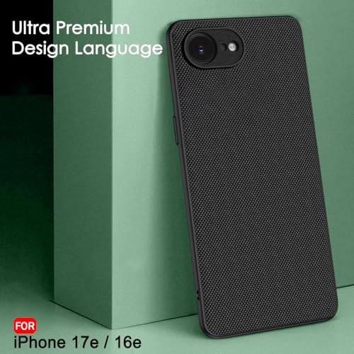 Image of TheGiftKart for iPhone 16e / iPhone 17e Case, Fabric Texture Back Cover, Slim & Lightweight, Ultra-Premium Design, Camera Protection Bump, Hybrid Slim Back Cover Case (PC & TPU, Black)