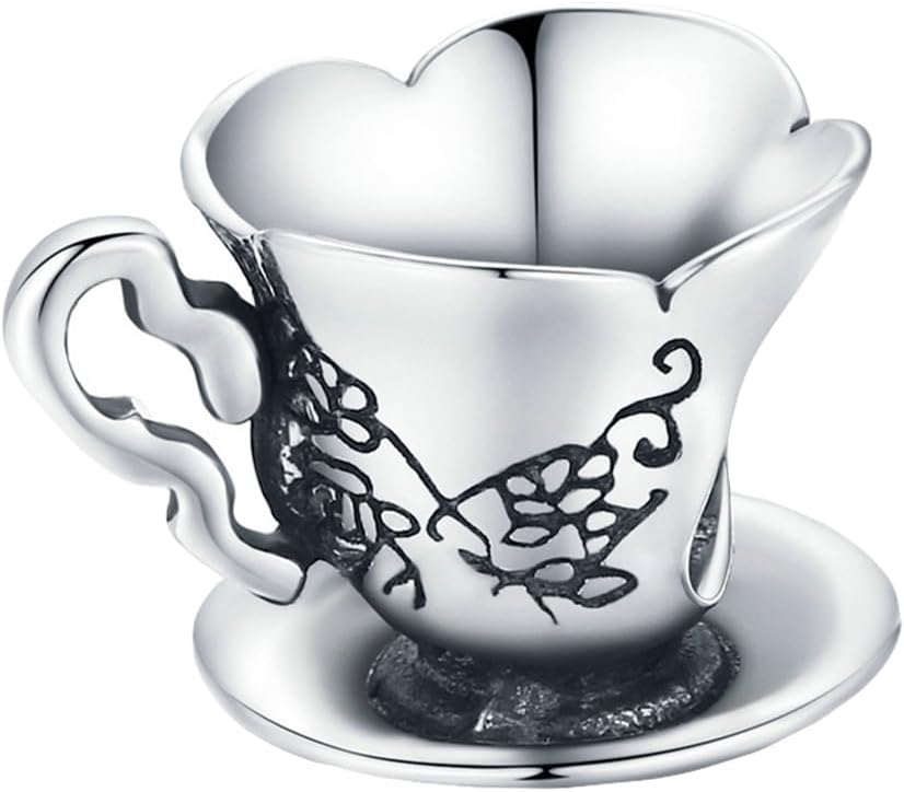 Holibanna Sterling Silver Bracelet with Retro Teacup Charm and Decorative Beads for Women Anniversary Wedding Birthday Jewelry