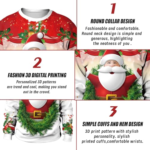 Eciodci Unisex Christmas Ugly Sweatshirt 3D Christmas Tree Xmas Lights Print Pullover Long Sleeve Sweatshirts for Merry Party - Image 7