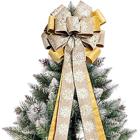 Christmas Wreath Bow Decor, Christmas Tree Bow Topper, Christmas Bow for Autumn Decoration, Christmas Snow Wreath Arch Tree Topper Bow for Winter Christmas Party Decoration Supplies Cover