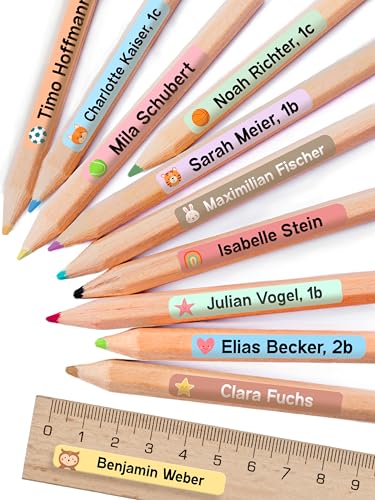 StiKiddo® 150 Stück Namensaufkleber Kinder für die Schule - Personalisierte Aufkleber, Ideal für Stifte & Schulsachen, Made in Germany - Blau