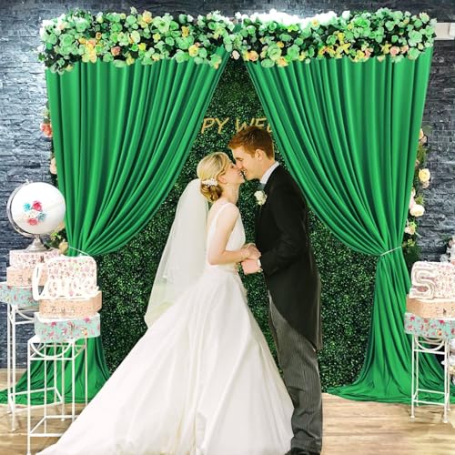 Image of 10 x 7 Feet Green Backdrop Curtain for Partie, Background Curtains for Photoshoot, Birthday, Wedding, Halloween, Thanksgiving, Christmas, New Year Party Decorations 5Ft x 7Ft, 2 Panels