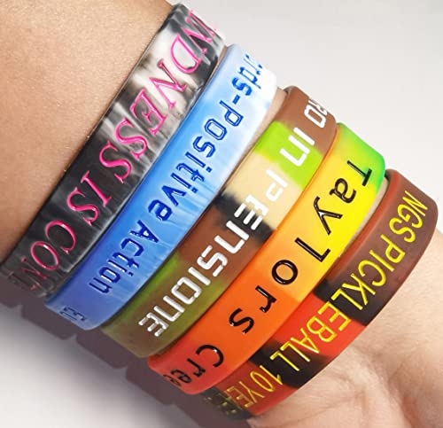 50 Silicone Custom Text Wristbands - Personalized Rubber Bracelets For Events, Support, Wedding, Awareness, Motivation (Black/Red) #TOP4