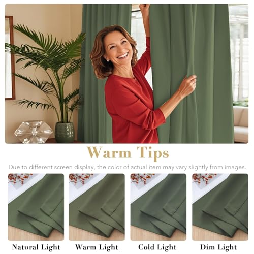 Image of H.VERSAILTEX Back Tab Dark Green Curtains 90 Inch Long for Living Room, Rod Pocket Room Darkening Thermal Insulated Blackout Curtains, 52 x 90 Inch, Bronze Green, 2 Panels