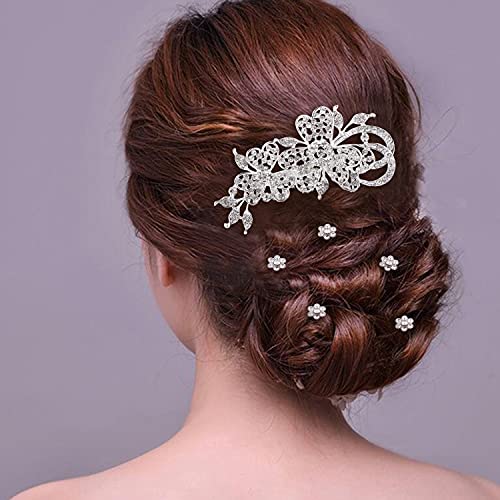 Cinaci 40 Pack Shinning Silver Rhinestone Butterfly Leaf Flower Bridal Hair Side Combs+U-Shaped & Twist Hair Pins Clips Barrettes Wedding Headpieces Accessories For Women Girls Brides Bridesmaids #TOP1