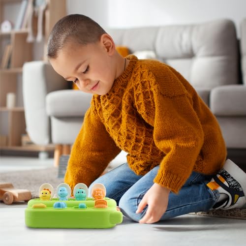 Image of Baby Pop-Up Toy, Educational Animal Playset for Toddlers, Cause and Effect Learning, Fine Motor Skills Development, Portable Travel Toy with Engaging Buttons, Perfect for Infants and Toddlers (Green)