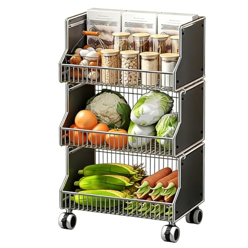 Estante de almacenamiento de cocina resistente con ruedas, organizador de cesta de metal para despensa y espacios estrechos