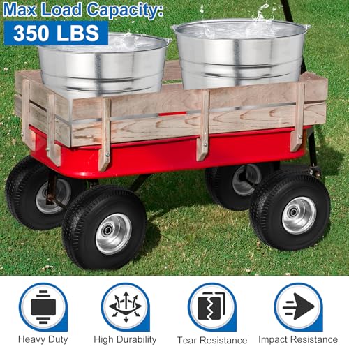 Image of 4.10 /3.50-4 inch Flat Free Tires, 10 Inch Solid Tires and Wheels Replacement with 5 /8 inch Axle Bore Hole, 2.2 inch Offset Hub for Hand Truck, Garden Cart, Lawn Cart, Wheelbarrow, 2 Pack