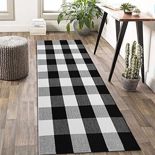KOZYFLY-Buffalo-Plaid-Rug-2×6-Ft-Black-and-White-Runners-for-Hallways-Washable-Checkered-Rug-Cotton-Kitchen-Runner-Carpet-Runner-Rugs-for-Entryway-Bedroom-Living-Room-Farmhouse-Runner-Rug KOZYFLY Buffalo Plaid Rug 2×6 Ft Black and White Runners for Hallways Washable Checkered Rug Cotton Kitchen Runner Carpet Runner Rugs for Entryway Bedroom Living Room Farmhouse Runner Rug