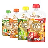 HAPPYTOT Organics Stage 4 Baby Food Pouches, Gluten Free, Vegan Snack, SuperFoods Fruit & Veggie Puree & Chia Variety Pack, 4.22 Ounce (Pack of 16), Amazon Exclusive