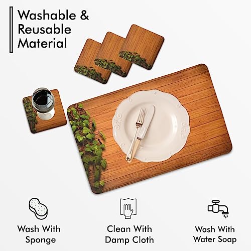 Image of Yellow Weaves 4 Piece Wooden Style PVC Dining Table Placemats, (Color - Brown)