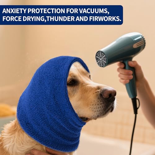 Ohrenschützer für Hunde Lärmschutz,Anti-lärm Ohrenschutz Hund, Pet Earflap Head Wrap,Haustier Schallschutzhaube (blau, M)
