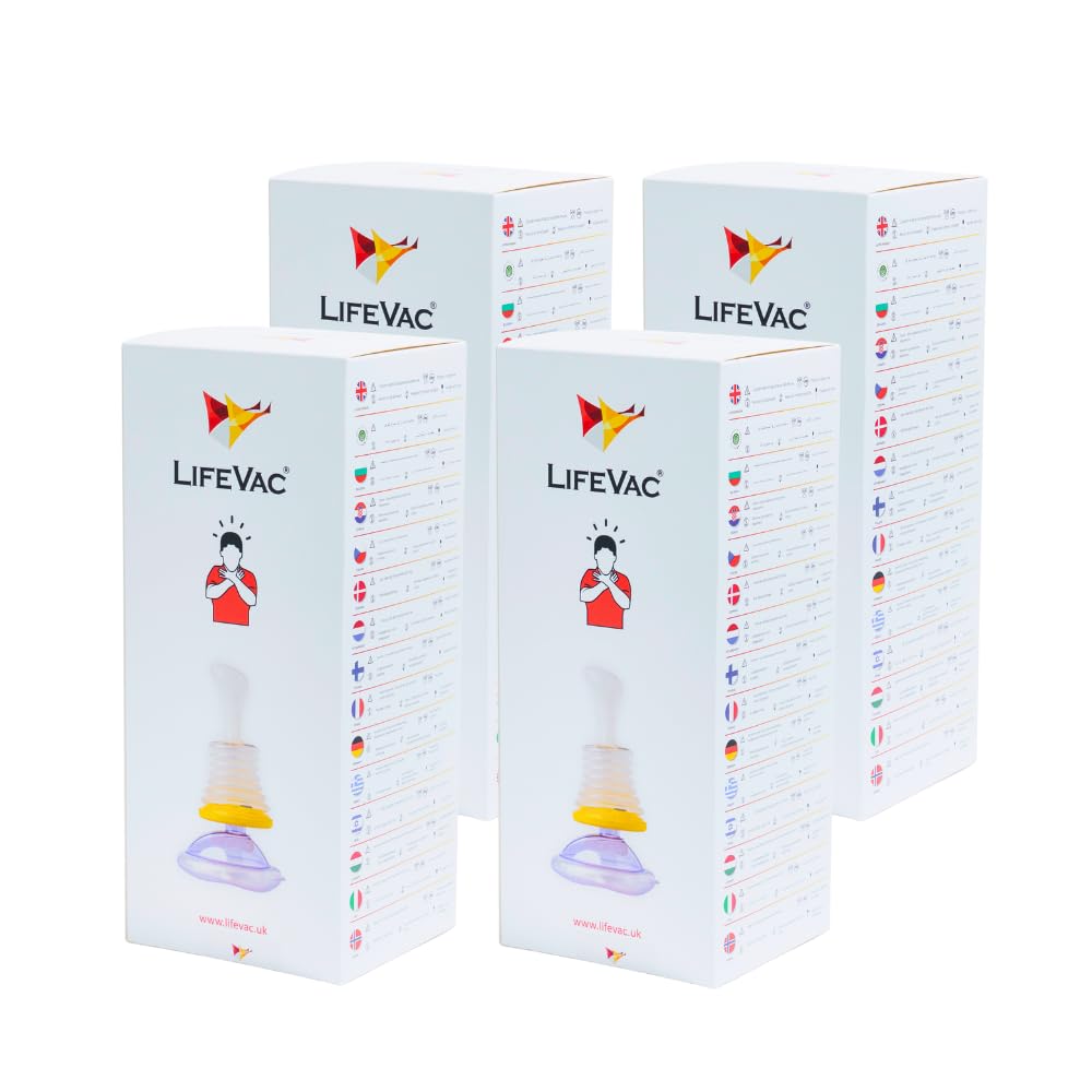 LifeVac® Pack Familiar, 4 Kits completos, Equipo de Primeros Auxilios, Antiatragantamiento para Adultos y Niños, Eficacia demostrada, Incluye 4 Kits cada uno con 4 Mascarillas